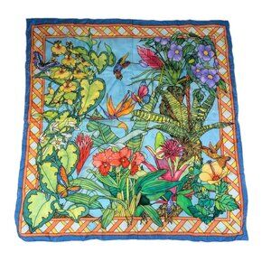 France Oise Scarf pure silk Hand painted tropical designer style  32" x  34"